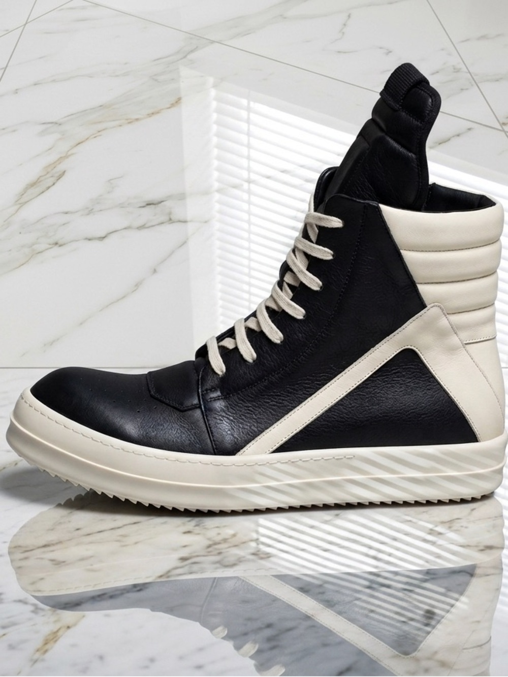 Rick Owen’s High-Top Men's Sneaker Boot in Black and Cream
